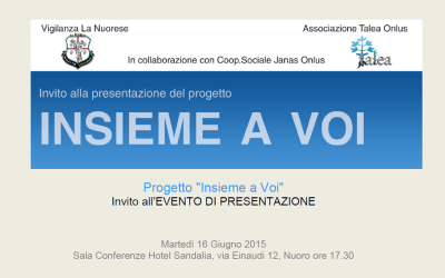 Progetto “Insieme a Voi”, il 16 giugno l’evento di presentazione