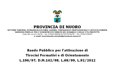 Provincia di Nuoro, bando per l’attivazione di tirocini formativi e di orientamento per diversamente abili