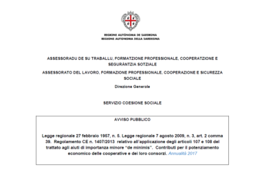 Contributi per il potenziamento economico delle cooperative (legge regionale n. 5/1957) – annualità 2017