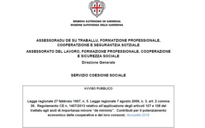 Contributi per il potenziamento economico delle cooperative e dei loro consorzi. Annualità 2018