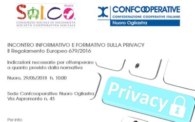 Il 29 maggio un incontro informativo e formativo sulla Privacy