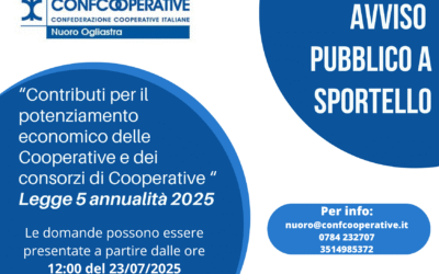 Avviso pubblico per la concessione di contributi per il potenziamento economico delle cooperative e dei consorzi di cooperative (LEGGE 5 Cooperative – Annualità 2025)